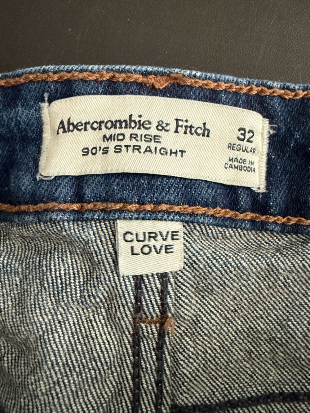 Abercrombie & Fitch Curve Love Mid Rise 90s Straight Studded Jeans Dark Wash Siz - Picture 4 of 14
